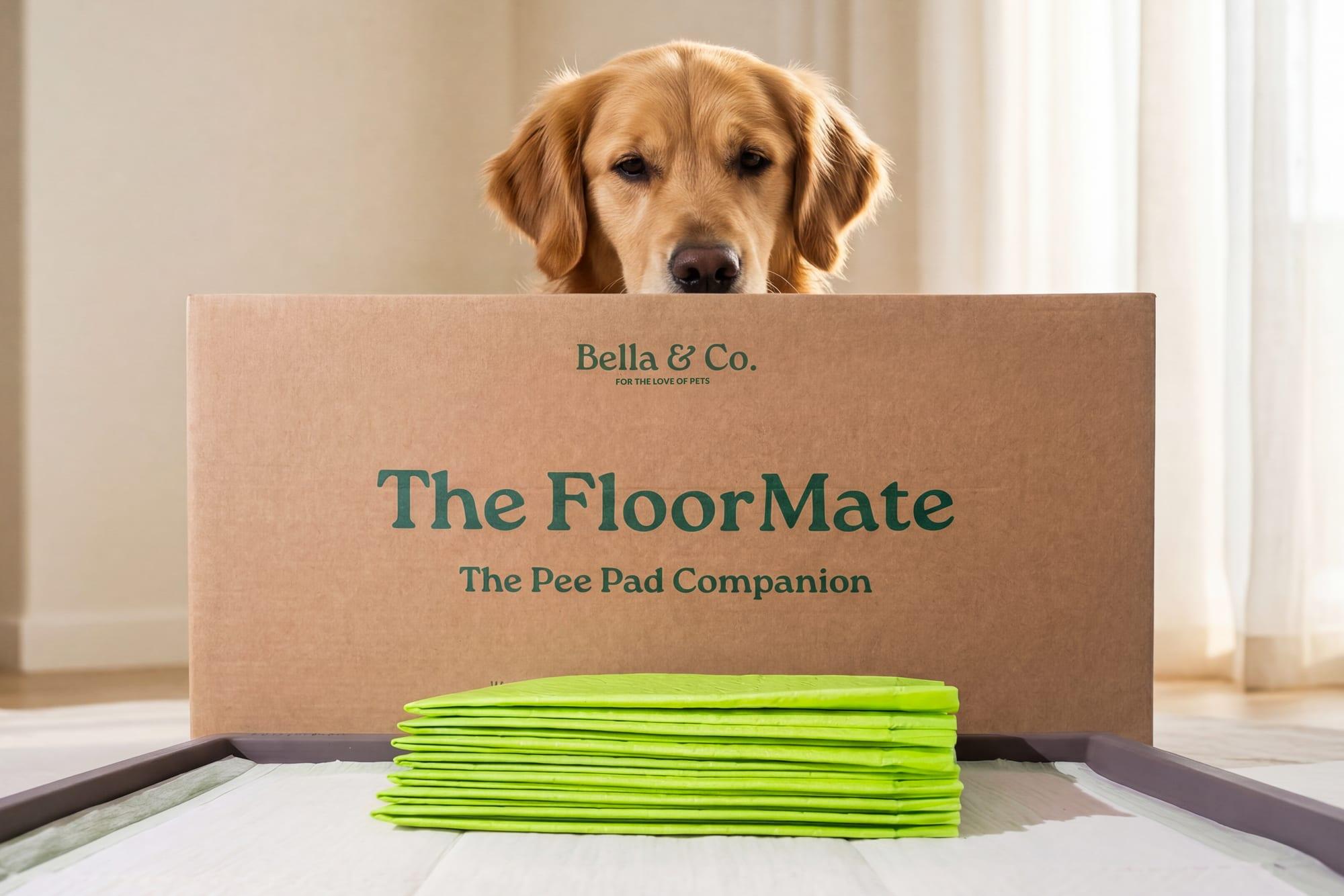 Unboxing the FloorMate: the mat with a fresh Pee Pad beside its box